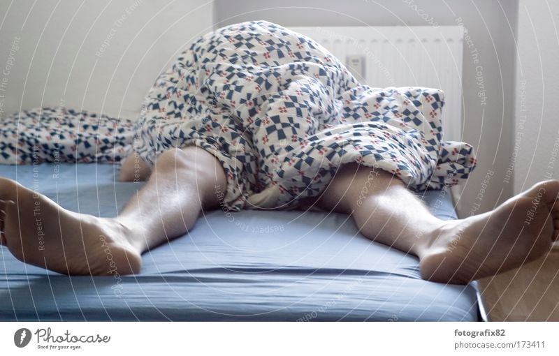 sunday noon Colour photo Interior shot Day Shadow Shallow depth of field Living or residing Flat (apartment) Bed Bedroom Masculine Man Adults Life Legs Feet 1
