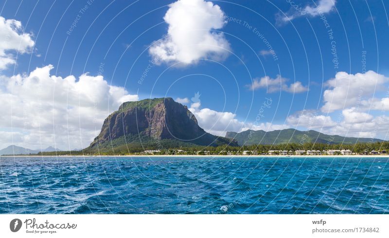 Le Morne Brabant in Mauritius with sea panorama Vacation & Travel Tourism Summer Ocean Island Mountain Water Coast Blue White Sky Sandy beach Tropical travel