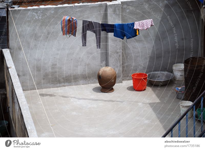 Washday Flat (apartment) Clothesline Balcony Terrace Poverty Simple Gray Peaceful Serene Purity Culture Living or residing Washing day Clothing Exterior shot