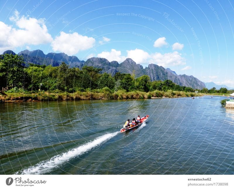 Nam Xong River in Vang Vieng Boating trip Expedition Environment Nature Landscape Clouds Beautiful weather Rock Adventure Laos karst Mountain torrent