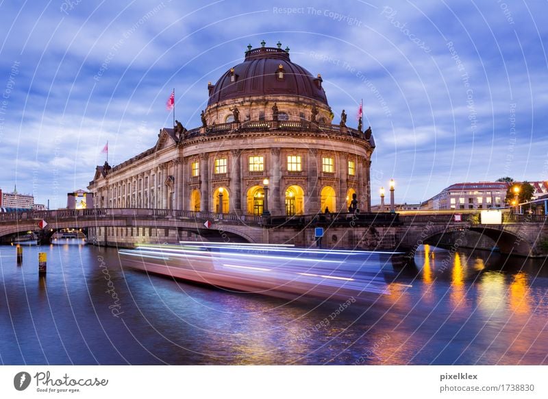 Boat on the Spree near the Museum Island Vacation & Travel Tourism Sightseeing City trip Summer Night life Art Culture Water Night sky River Berlin Germany Town