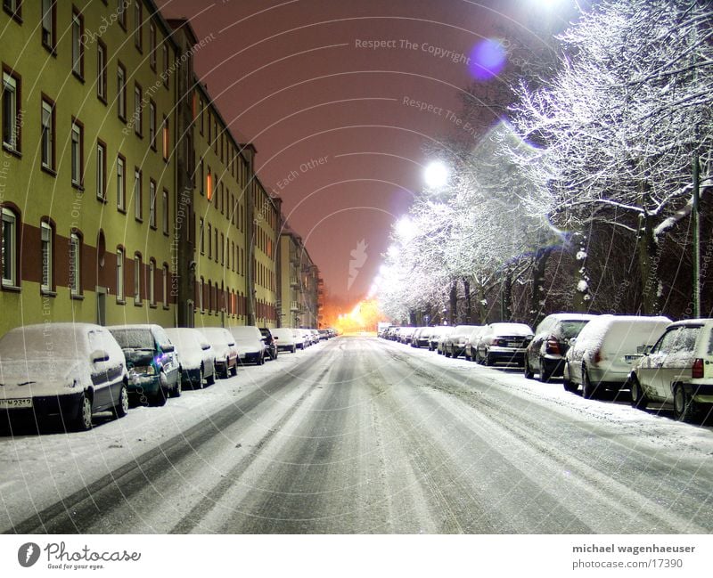Würzburg in the snow Town Winter Night Long exposure House (Residential Structure) Transport Street Snow Car