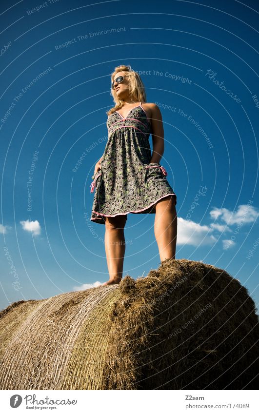lena in heaven Colour photo Exterior shot Human being Feminine 18 - 30 years Youth (Young adults) Adults Nature Landscape Sky Clouds Grass Fashion Dress