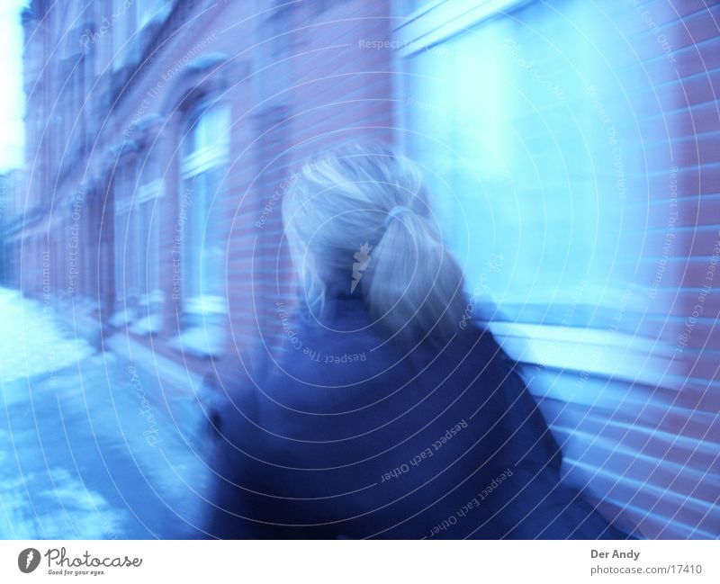 blue girl on the move ... House (Residential Structure) Hannover Blur Window Woman Movement Human being Blue Street