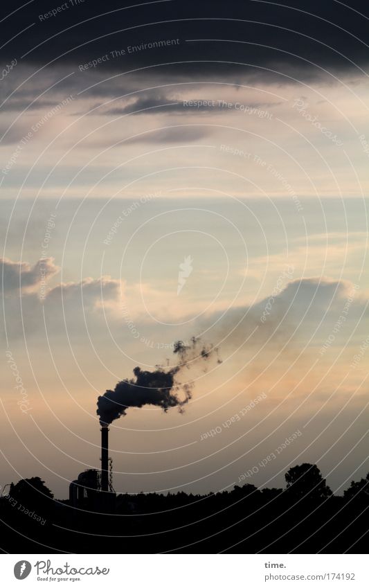 smoke sign Evening Workplace Environment Clouds Chimney Pink Environmental pollution Smoke Dusk Industry Burn atmosphere Sky Production plant Haze steamy shift