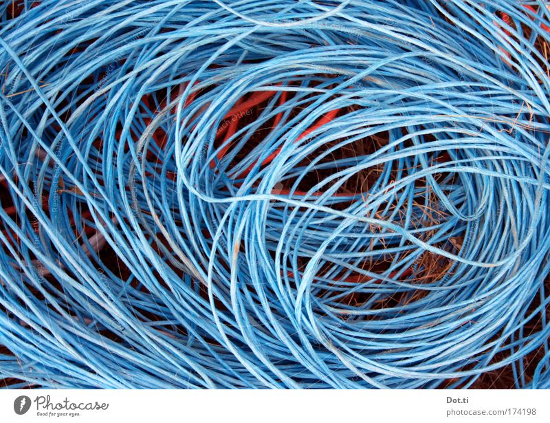 filament Colour photo Exterior shot Close-up Structures and shapes Deserted Rope Blue roll up roll off Muddled Complicated gobbled String fibers synthetic fibre
