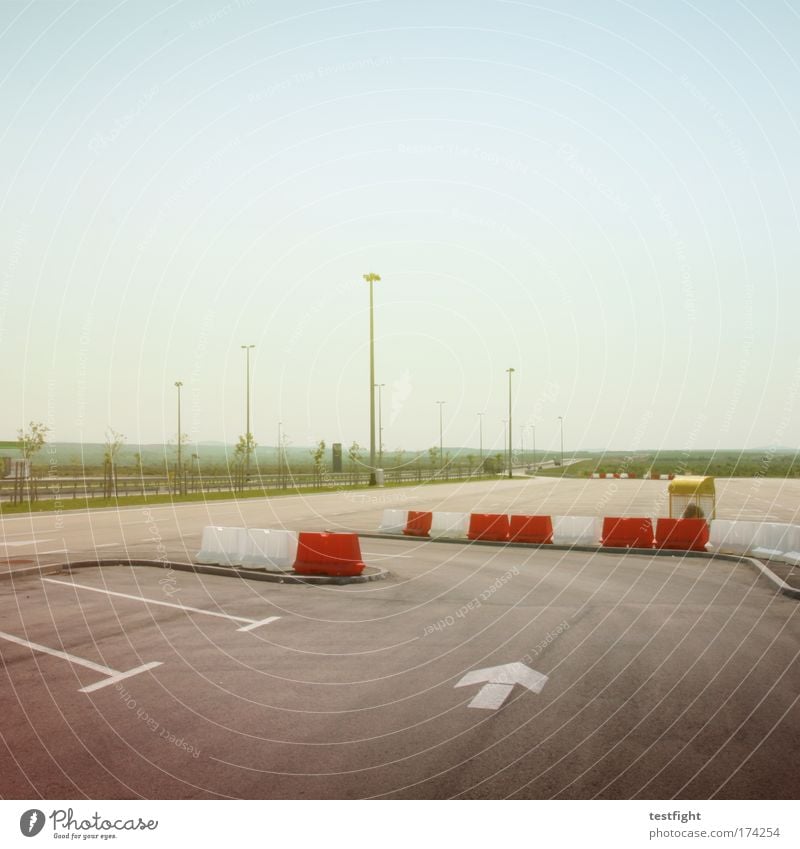 parking space Colour photo Multicoloured Exterior shot Copy Space top Morning Shadow Central perspective Traffic infrastructure Logistics Road traffic