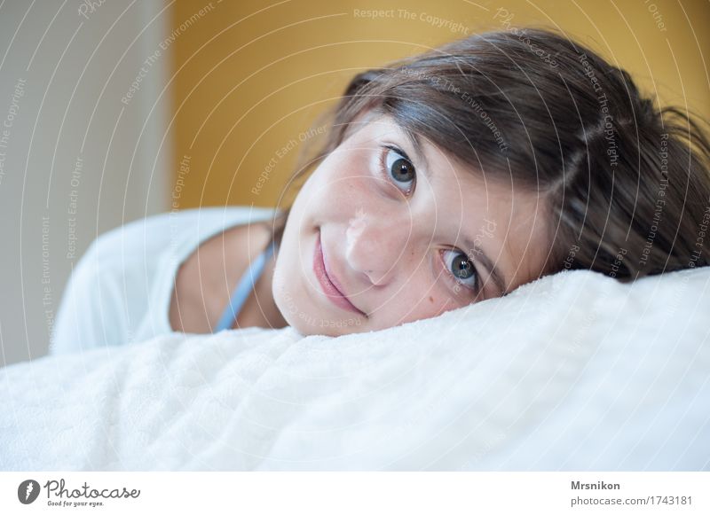 dreamer Child Girl Youth (Young adults) 1 Human being 13 - 18 years Smiling Lie Lovely Friendliness Girl`s face Portrait of a young girl Relaxation Restful