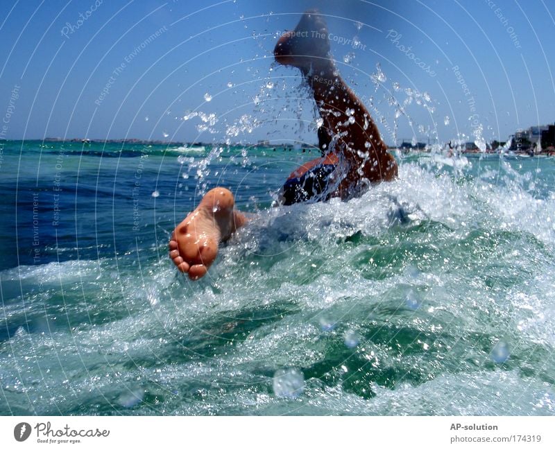splashing Colour photo Exterior shot Underwater photo Copy Space top Day Motion blur Central perspective Human being Life Skin Feet Toes Sole of the foot 1