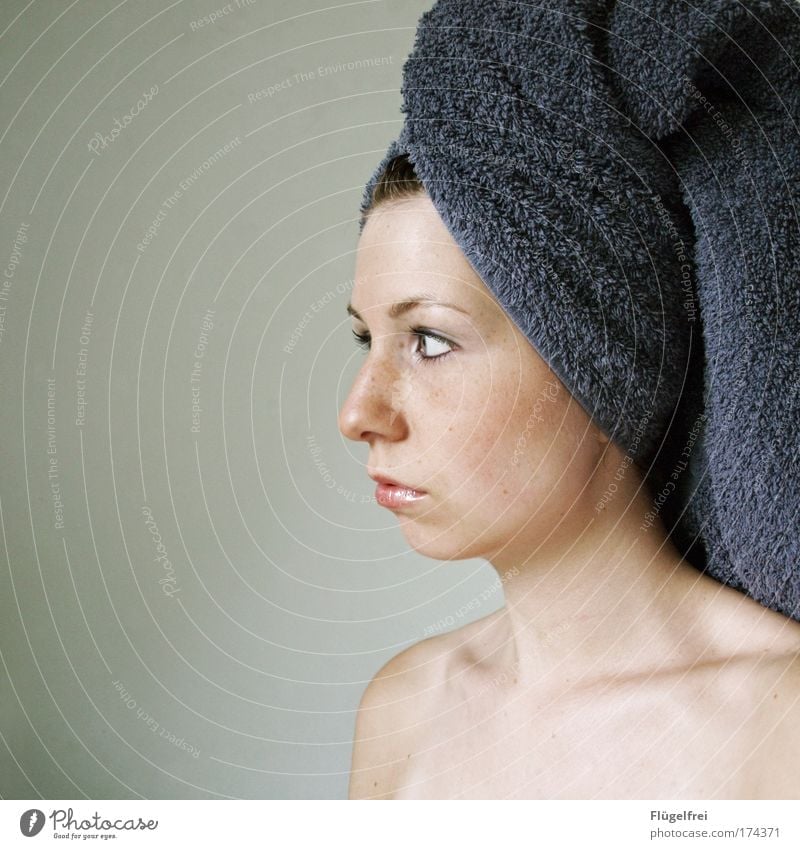 The girl without a pearl earring Feminine Young woman Youth (Young adults) Woman Adults 1 Human being 18 - 30 years Looking Towel Violet Face Beautiful Lips