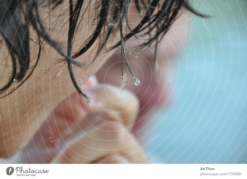droplet Colour photo Detail Day Deep depth of field Central perspective Looking away Trip Summer Human being Masculine Hair and hairstyles Face Joy