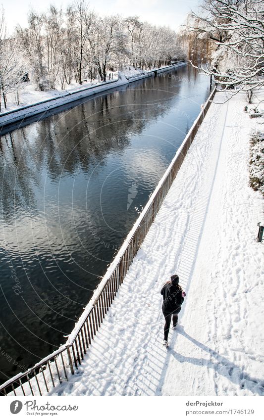 Winter atmosphere with runner at the canal in Kreuzberg Pattern Abstract Urbanization Capital city Copy Space right Copy Space left Cool (slang)