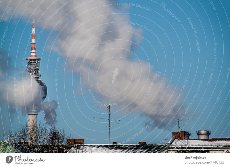 TV tower in Berlin with clouds of smoke from chimneys Pattern Abstract Urbanization Capital city Copy Space right Copy Space left Cool (slang) Copy Space middle