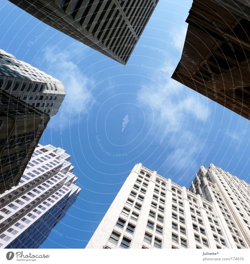 San Francisco Skyscraper Colour photo Exterior shot Morning Worm's-eye view Upward Clouds Summer Beautiful weather Town Downtown High-rise Manmade structures