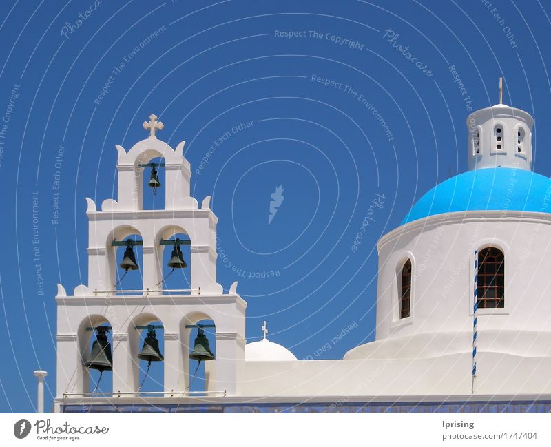 Santorini bells Vacation & Travel Tourism Trip Sightseeing Summer vacation Ocean Island Old town Church Manmade structures Building Architecture Roof