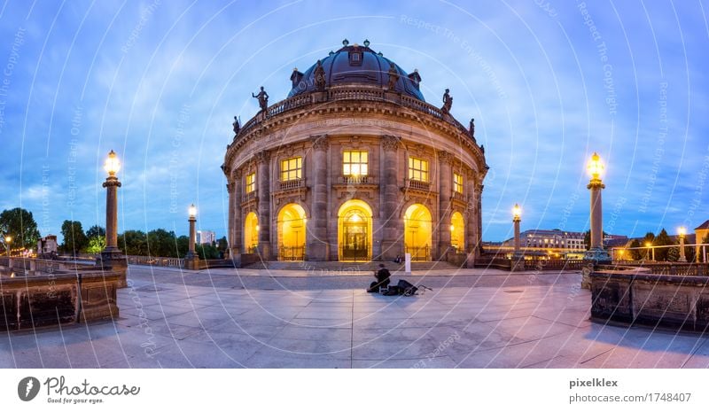 Bode Museum at night Vacation & Travel Tourism Sightseeing City trip Summer Night life Art Exhibition Culture Busker Guitarist Night sky Berlin Germany Town