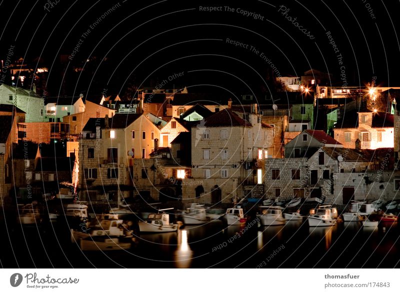 Nightlife - Vis, Croatia Colour photo Exterior shot Copy Space top Copy Space bottom Light Shadow Contrast Reflection Long exposure Long shot Panorama (View)