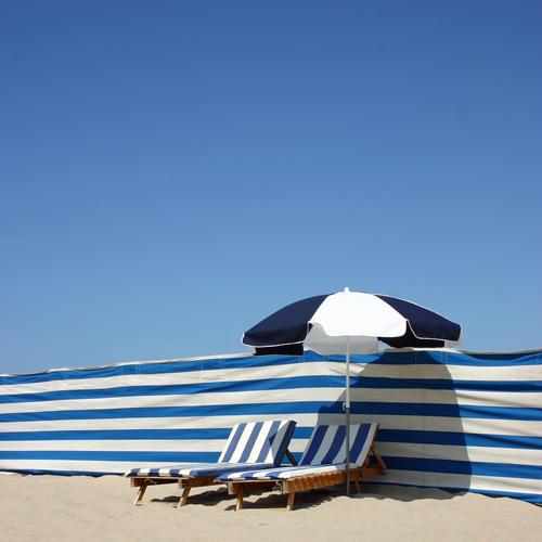 stripes Line Blue Stripe Sunshade Couch Sky Blue sky Beach Beach vacation Bathing place Sunbeam Cozy 2 Couple In pairs White Blue-white Rent De Haan Belgium
