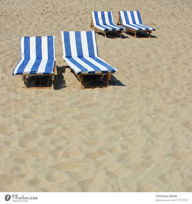 partner loungers Sand Blue Lie Couch Stripe Sandy beach Vacation & Travel Vacation destination Footprint Blue-white White Yellow Beach Beach life Belgium