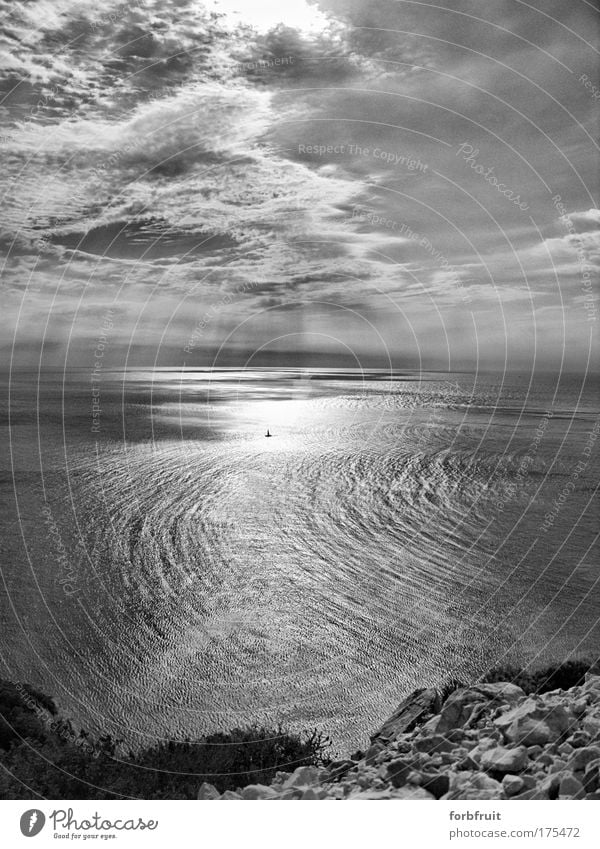 ......aborted... Black & white photo Exterior shot Deserted Day Light Shadow Contrast Reflection Sunlight Sunbeam Panorama (View) Wide angle Nature Water Sky