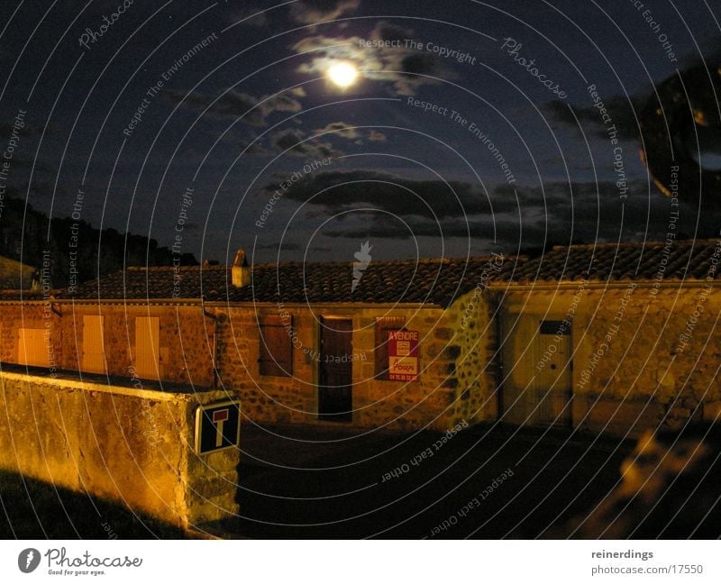 moonlit Night Summer night France South Clouds Full  moon Sandstone Blue Night sky House (Residential Structure) Wall (barrier) Europe vogüé Signs and labeling