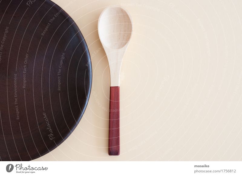 wooden spoon and empty plate from above - studio shot Nutrition Eating Organic produce Diet Fasting Plate Spoon Lifestyle Elegant Style Design Exotic Table