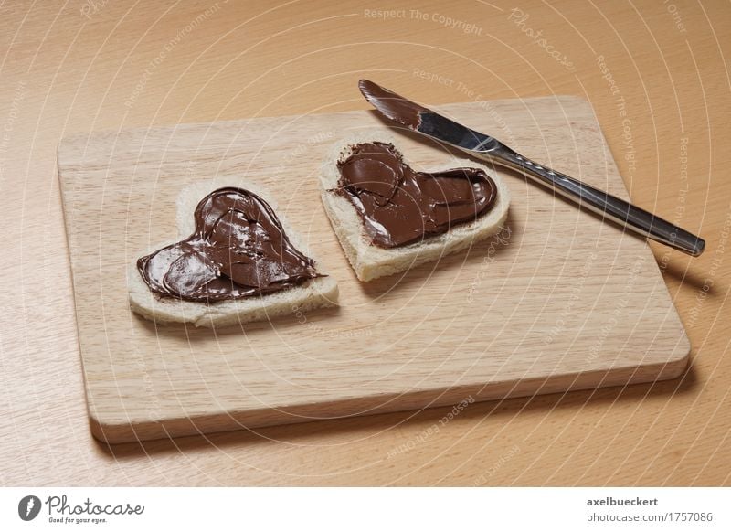 heart shaped toast slices with chocolate spread Food Bread Breakfast Knives Valentine's Day Mother's Day Birthday Wood Heart Love Delicious Cute Passion