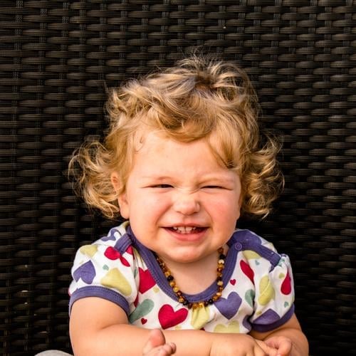 Girl pulls nose curly Human being Feminine Child Toddler Sister Infancy Life Head 1 1 - 3 years Hair and hairstyles Brunette Blonde Curl Laughter Happy