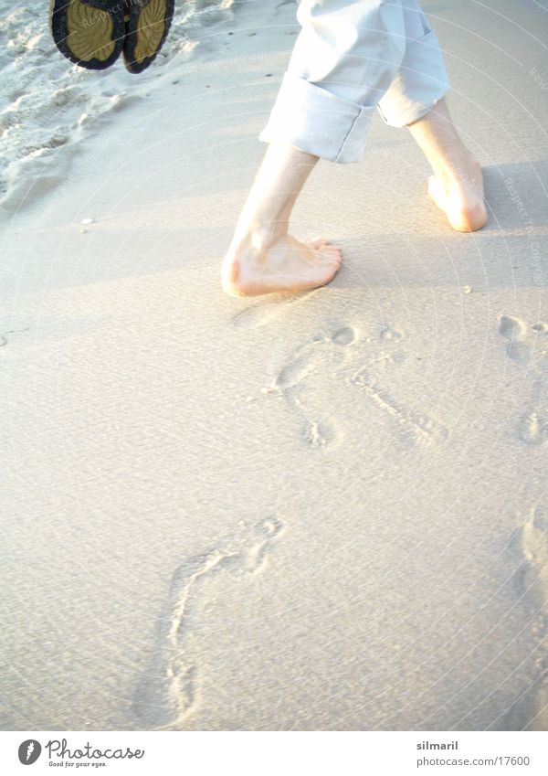 Beach Series IV Man Ocean Waves Reflection Going To go for a walk Hiking Pants Wet Footprint White crest Pebble Sand Walking Feet Legs Barefoot