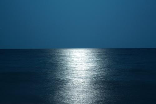 seascape at dusk Moon Ocean Light Horizon tranquillity silent Blue harmony Water Bridge Longing Wanderlust Pipe dream