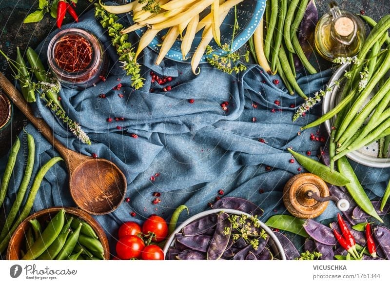 Cooking with coloured pea and bean pods Food Vegetable Herbs and spices Cooking oil Nutrition Organic produce Vegetarian diet Diet Crockery Style Design