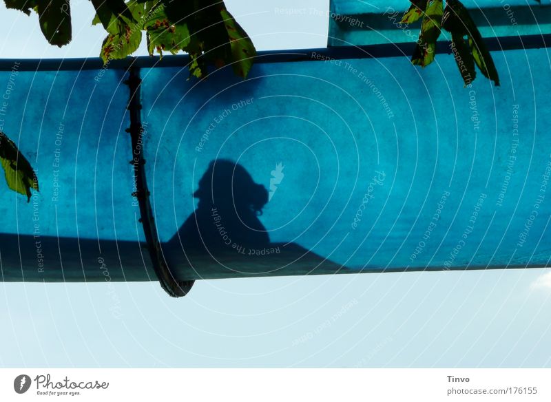 Grandma on water slide Colour photo Exterior shot Close-up Day Shadow Contrast Silhouette Woman Adults Female senior 1 Human being Cloudless sky Summer