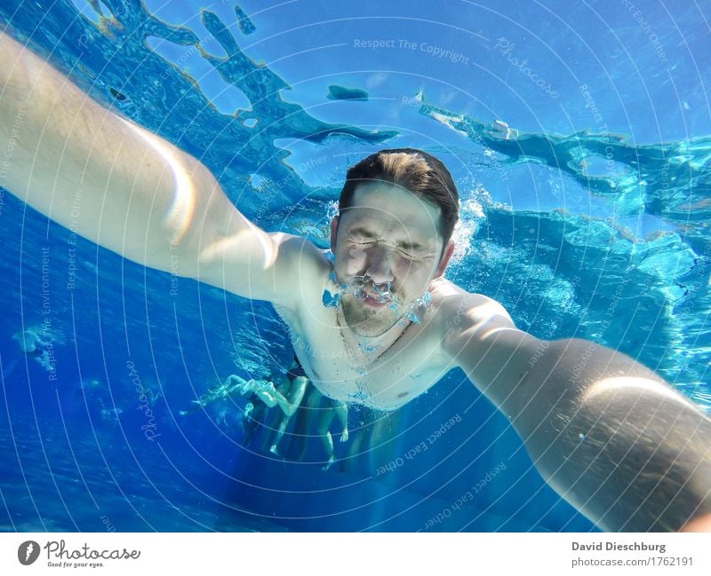 into the blue II Vacation & Travel Summer Summer vacation Swimming & Bathing Masculine Body Head 1 Human being Water Beautiful weather Blue Turquoise White