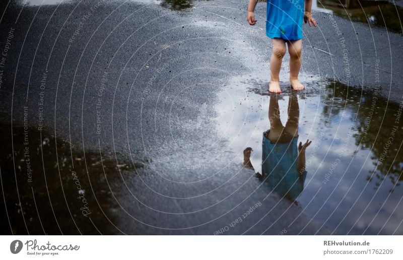 puddle fun Human being Masculine Child Toddler Boy (child) 1 1 - 3 years Sky Clouds Summer Weather Bad weather Rain Playing Jump Happiness Happy Wet Joy