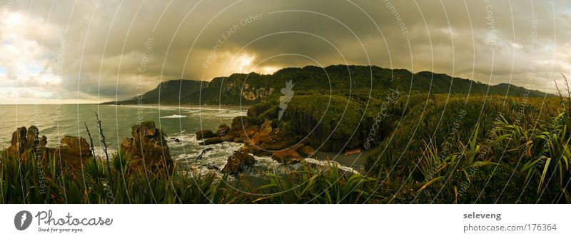 ominously beautiful Colour photo Exterior shot Deserted Light Shadow Sunrise Sunset Panorama (View) Landscape Storm clouds Mountain Coast Ocean