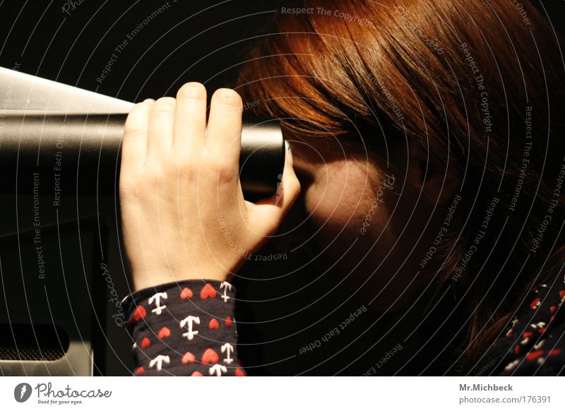 transparency Hand Red-haired Telescope Shadow Dark Face Looking Observe