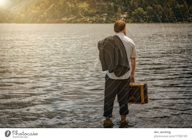 In the lake Relaxation Calm Vacation & Travel Freedom Summer Sun Masculine Man Adults Life 1 Human being 30 - 45 years Sunlight Coast Lakeside Beach Shirt Pants