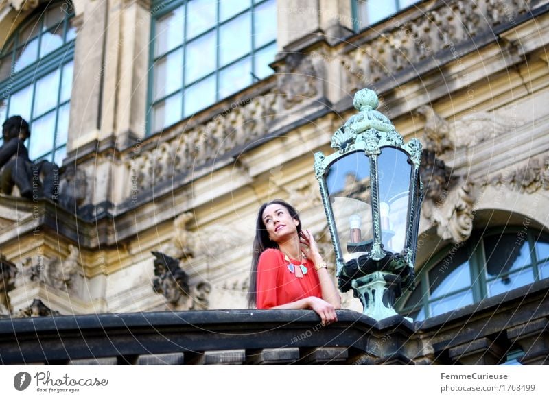 LadyInRed_1768499 Young woman Youth (Young adults) Woman Adults Human being 18 - 30 years Feminine Architecture Baroque Zwinger Dresden Historic Buildings