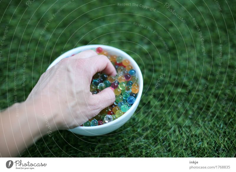 You're bathing your hands in it right now. Hand Grass Meadow Bowl Decoration Kitsch Odds and ends Sphere Mixture Gel Drops of water Round Multicoloured Green