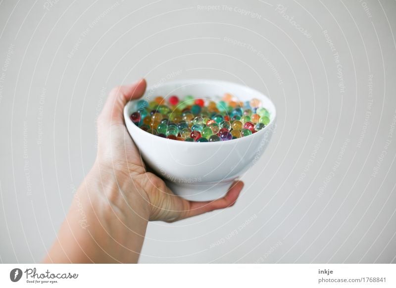 Colorful Glibber in spherical shape Hand Bowl Pearl Sphere Gel Drops of water flower pearls Round Multicoloured White Creativity Accumulation To hold on