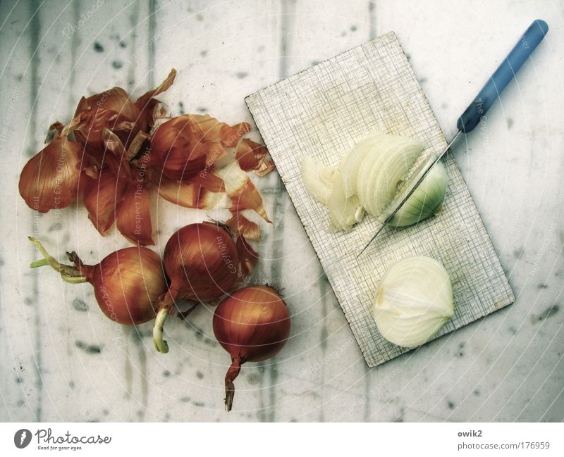 Tearful Job Colour photo Subdued colour Interior shot Deserted Copy Space top Copy Space bottom Day Shadow Food Lunch Vegetarian diet Knives Chopping board