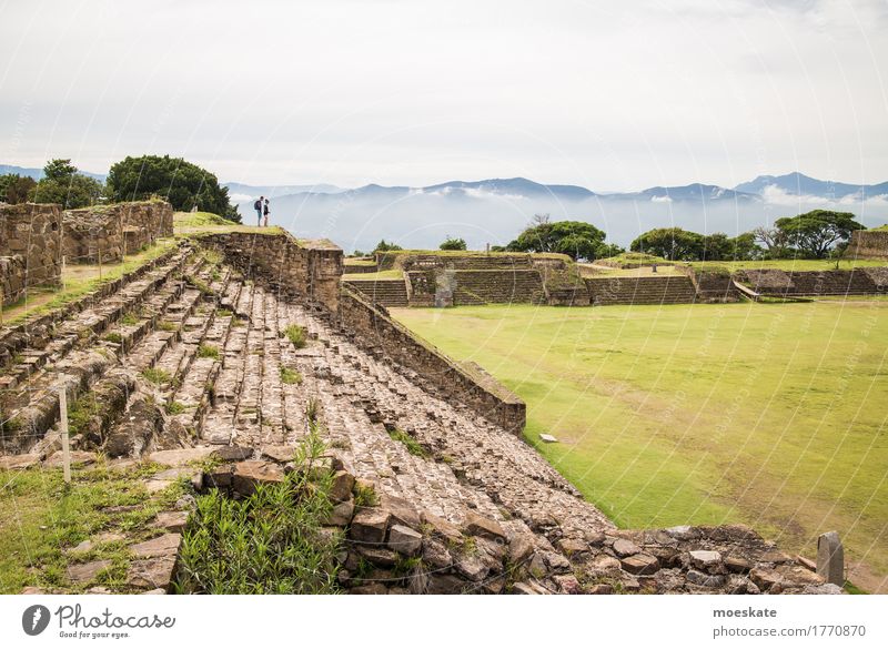 Monte Alban, Oaxaca, Mexico Human being Masculine Feminine Couple Partner Landscape Sky Clouds Summer Green Ruin Maya Vacation & Travel Together Sightseeing