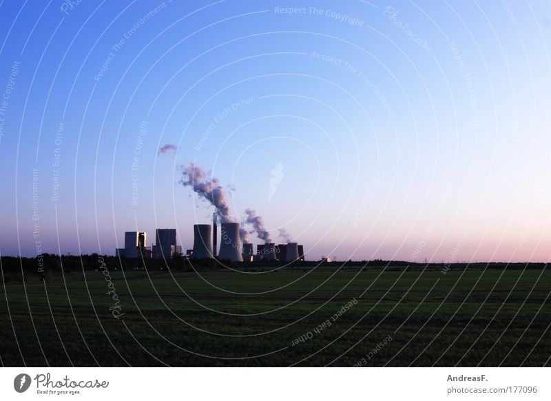 C0² Colour photo Exterior shot Copy Space top Evening Twilight Energy industry Coal power station Industry Environment Nature Landscape Sky Climate