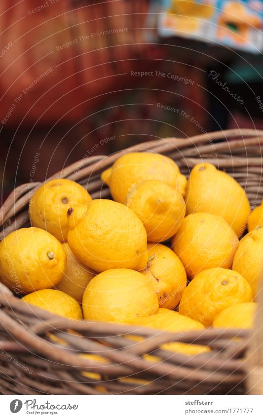 Fresh yellow lemons in a fruit basket Food Fruit Nutrition Eating Healthy Healthy Eating Wellness Life Plant Tree Yellow Gold Lemon Farmers market Agriculture