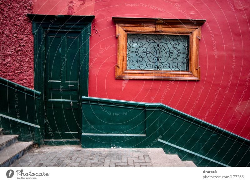 The Green Door Colour photo Exterior shot Detail Morning Central perspective Front view Lima Barranco Peru South America Old town House (Residential Structure)