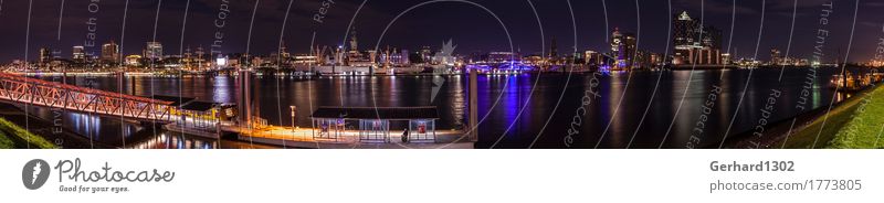 Panorama of the port of Hamburg and the skyline at night Tourism Sightseeing City trip Architecture Environment Water Night sky River bank Capital city