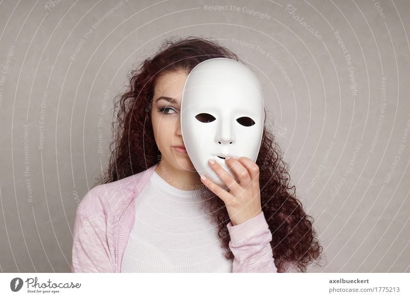 sad girl hiding behind mask Illness Carnival Hallowe'en Human being Feminine Young woman Youth (Young adults) Woman Adults 1 18 - 30 years Art Actor Sadness