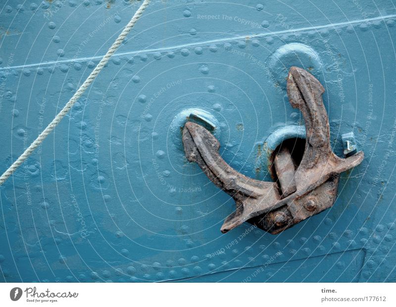 [KI09.1] - Handbrake Watercraft Anchor Metal Tin Stud Welding seam Dew Rope Rust Turquoise Blue ship apprenticeship Safety Parts of Vehicle Adequate hung