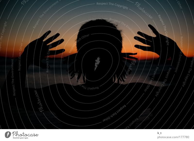 earlobe Colour photo Exterior shot Twilight Silhouette Sunrise Sunset Back-light Masculine Young man Youth (Young adults) Head Ear Hand 18 - 30 years Adults
