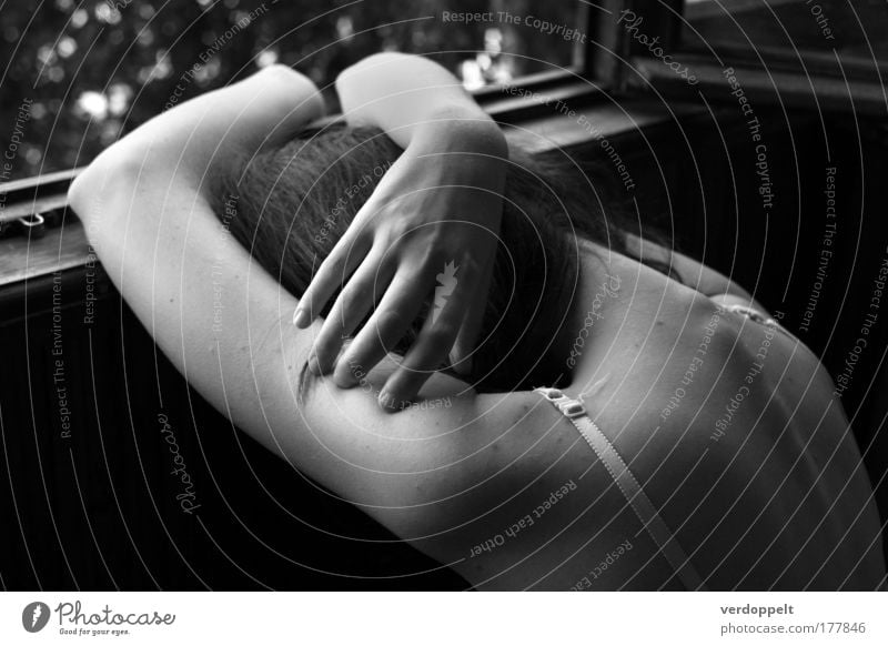a theoreme of melancholy: Black & white photo Human being Woman Youth (Young adults) Hand shapes Light Natural White Body Line Window Breath Sigh Touch Fingers